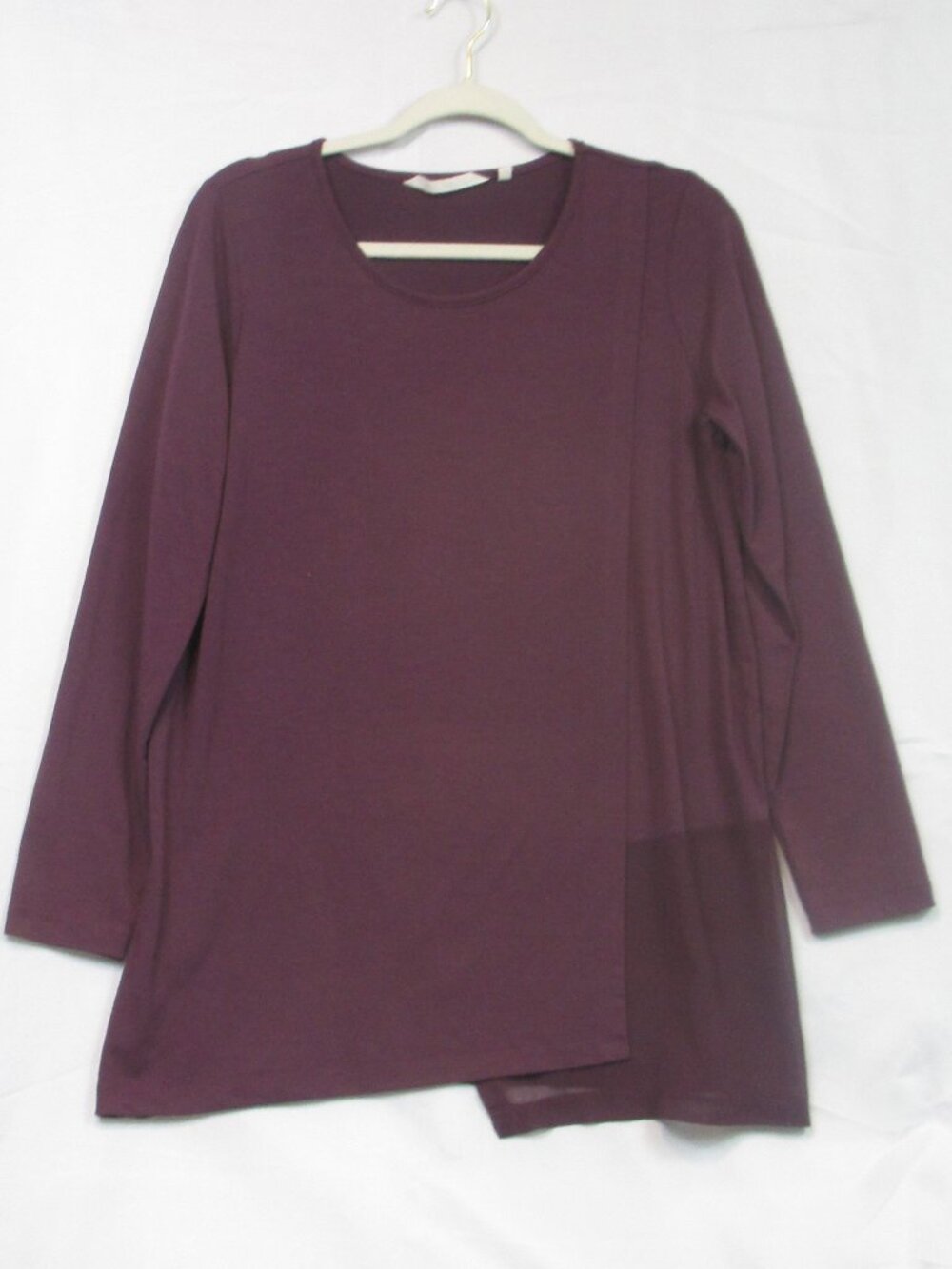 Soft Surroundings Shirt Womens M Purple Crew Neck Long Sleeve Tunic Top Sheer